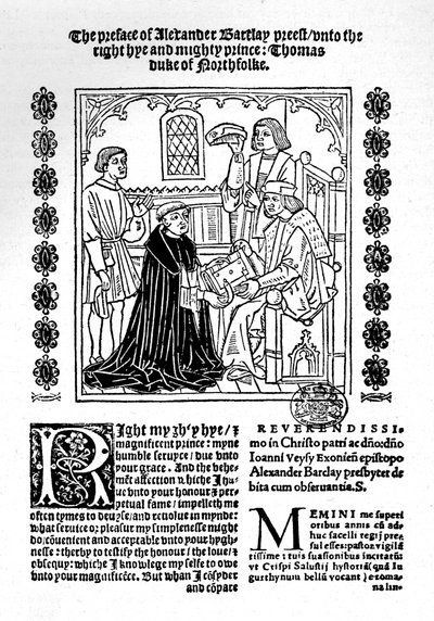ノーフォーク公爵に本を贈る翻訳者、c1500-1520、1923 作： Richard Pynson