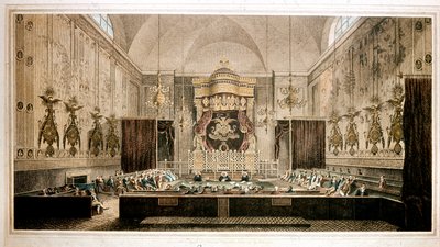 英国議会の上院である貴族院の眺め。ロスウェルの版画。19世紀 パーカー・ギャラリー（ロンドン 作： Richard Rothwell
