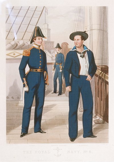 英国海軍の制服 第6号：事務員、二等航海士、A.B.船員 作： Richard Ubsdell