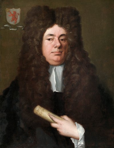 マグナカルタのコピーを保持しているウィリアム・ペティ、1690年頃（キャンバスに油彩） 作： Richard Van Bleek