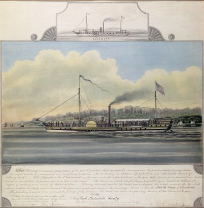 ハドソン川の蒸気船「クレルモン」、1858年（キャンバスにマウントされた紙にトイレ） 作： Richard Varick De Witt