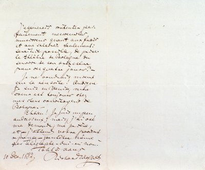 リヒャルト・ワーグナーがルイジ・マンチネッリに宛てた手書きの手紙（12月10日 作： Richard Wagner
