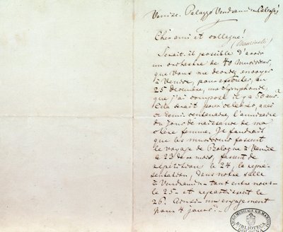 リヒャルト・ワーグナーがルイジ・マンチネッリに宛てた手書きの手紙（12月10日 作： Richard Wagner