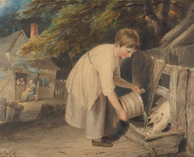 豚に餌をやる少女、1800年。 作： Richard Westall