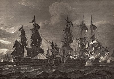 サンニコラスとサンジョセフに搭乗するHMSキャプテン、ロバートサウジー（1774-1843）による「ネルソンの生涯」のイラスト、1813年に初公開 作： Richard Westall