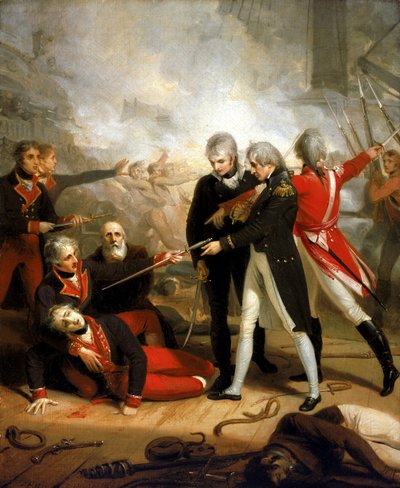 2月14日、「サン・ニコラス」降伏の剣を受け取るホレイショ・ネルソン（1758～1805年 作： Richard Westall