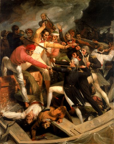 スペインの進水と衝突するネルソン（1797年7月 作： Richard Westall