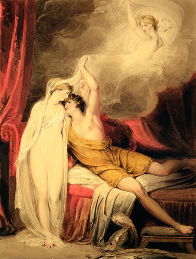 パリスとヘレンの和解（紙に水彩とガッシュ） 作： Richard Westall