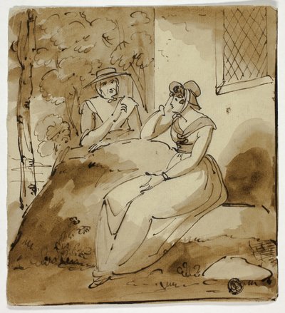 家の近くで会話する 2 人の女性 作： Richard Westall