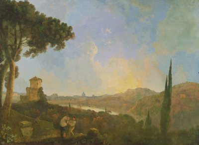 遠くにローマがあるテヴェレ川の眺め、1770〜80年頃（キャンバスに油彩） 作： Richard Wilson