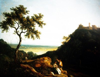 数字のあるウェールズの風景（キャンバスに油彩） 作： Richard Wilson