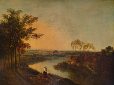 夕暮れのイングリッシュリバー、ウェールズの丘、c1760、1938 作： Richard Wilson