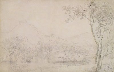 Castell Dinas Bran、ウェールズ（紙にグラファイトと黒チョーク） 作： Richard Wilson