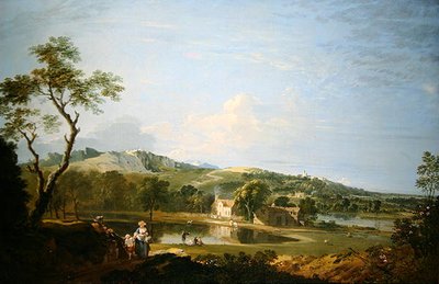 コテージのある風景（キャンバスに油彩） 作： Richard Wilson