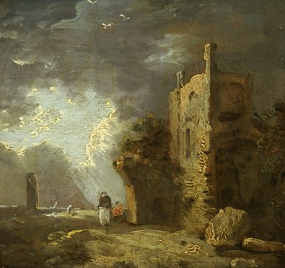 フィギュアのある廃墟の塔、1770〜79年頃（キャンバスに油彩） 作： Richard Wilson