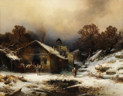 農家と雪に覆われた風景 作： Richard Zimmermann