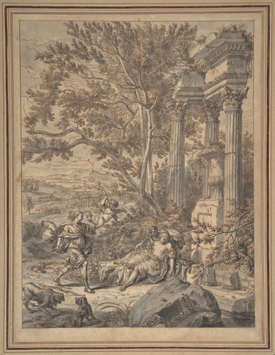 シルヴィオは矢で傷を負わせたドリンダに近づく..., ca. 1700年。 作： Richard van Orley