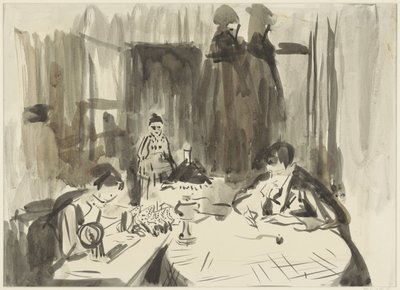 ランプライトによる3人の人物がいるインテリア 作： Rik Wouters