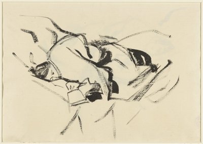本を持って枕に横たわる女性 作： Rik Wouters