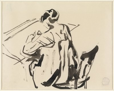後ろから見た、書く女性 作： Rik Wouters