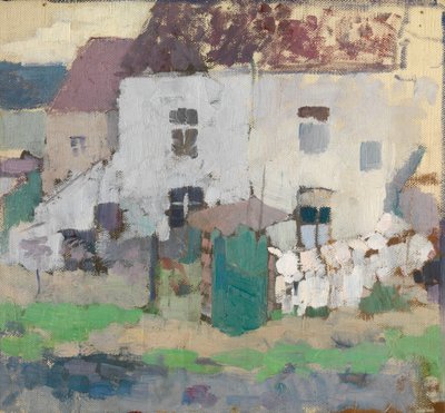 ベルギー、ボスボールデの白いファサードと庭園（キャンバスに油彩） 作： Rik Wouters
