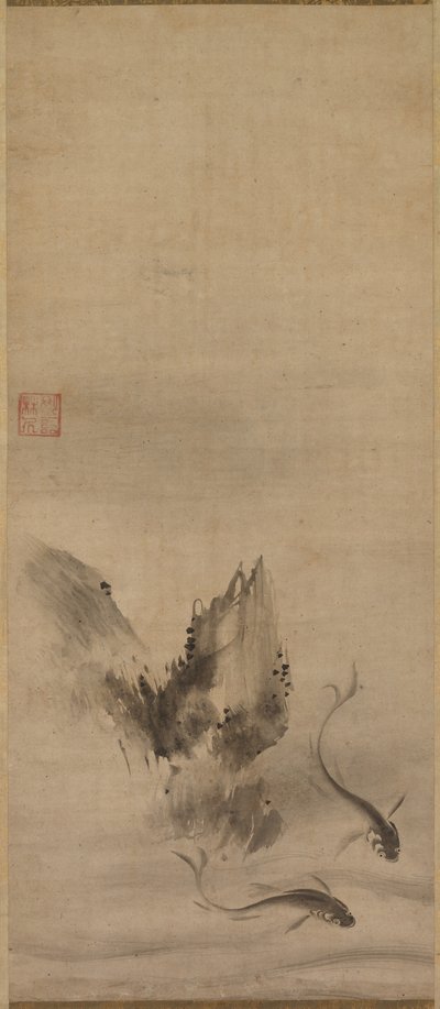 魚と岩、魚と海藻、16世紀。 作： Rinkyo