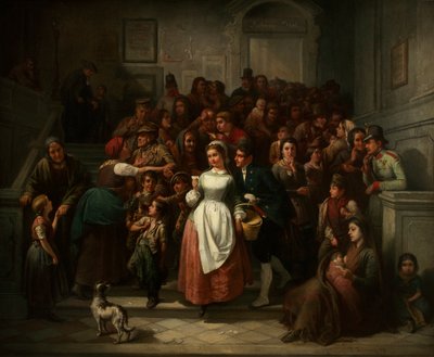 宝くじの抽選後、1859 年。 作： Ritter von Malheim Friedländer Friedrich