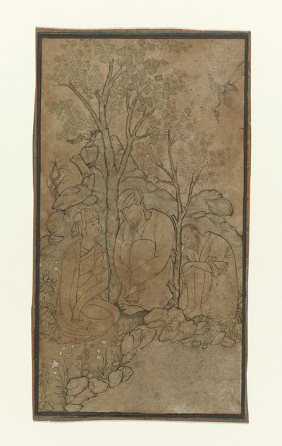 水辺の木の下に座っている 2 人の老人と 1 人の若者 作： Riza i 