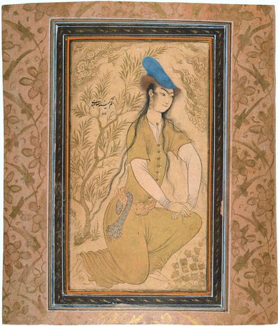 毛皮の帽子をかぶった少女、1602年。 作： Riza i Abbasi