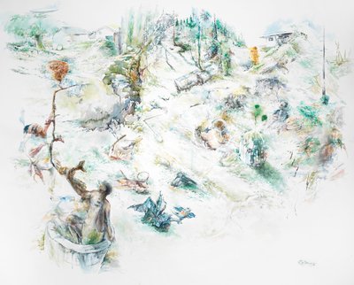 もうひとつの聖なる木立、2023年（水彩画） 作： Rob D Davies