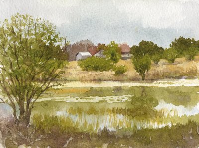 クラムリーの池、2014年（紙に水彩画） 作： Rob Wood