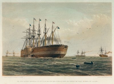 航行中の「グレート・イースタン号」1860年頃（カラーリトグラフ） 作： Robert (after) Dudley