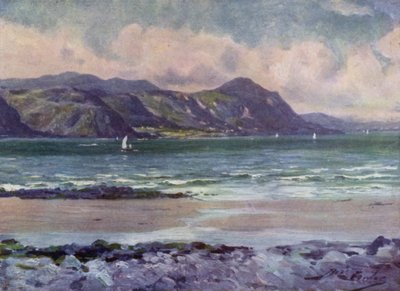 ペンマエンマウルの遠景、早朝の光（カラーリトグラフ 作： Robert (after) Fowler
