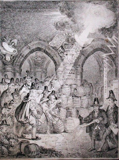議会を爆破しようとする野党（1835年トーマス・マクレーン発行）（エッチング 作： Robert (after) Seymour