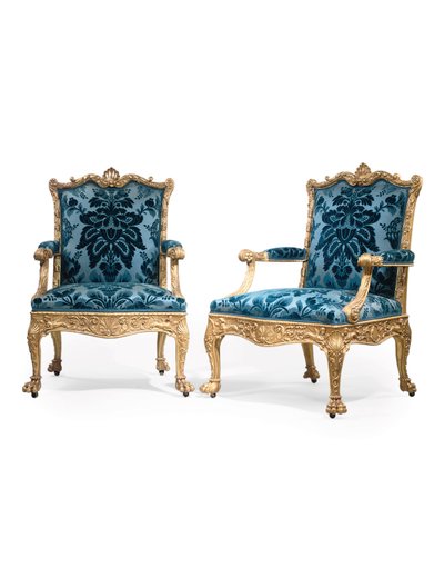 ジョージ3世の金箔のアームチェアのペア 作： Robert Adam