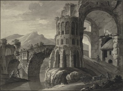 建築ファンタジー。 中世の塔が並ぶ古い橋の廃墟 作： Robert Adam