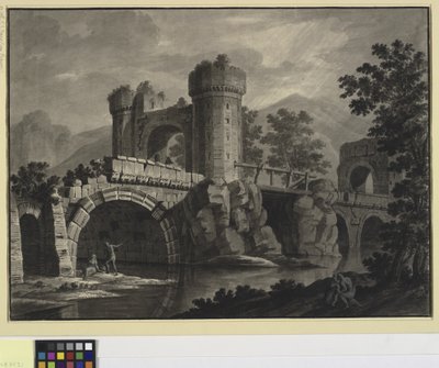 風景の中の台無しにされた橋の建築ファンタジー 作： Robert Adam