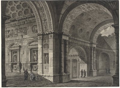 部分的に台無しにされた金庫室のある古代の建物のインテリアの建築ファンタジー 作： Robert Adam