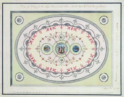 ヘッドフォートハウス、1772年、レディースルームの天井のデザイン（トイレットペーパー、グラファイト上のペンとインク） 作： Robert Adam