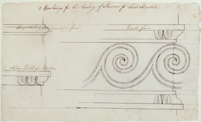 階段のモールディングのデザイン、Headfort House、1772（紙の黒鉛の上にペンと黒のインク） 作： Robert Adam