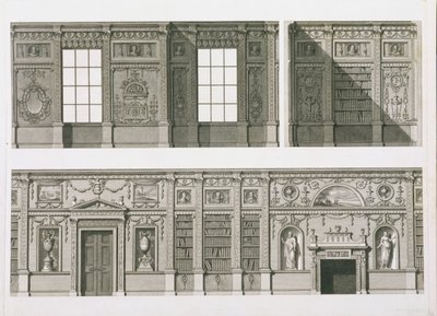 シオンハウスの図書館の標高、c.1760-69 作： Robert Adam