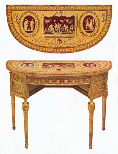 18世紀のペルゴレージの様式で描かれたアダムのサイドテーブルのペアの1つ 作： Robert Adam