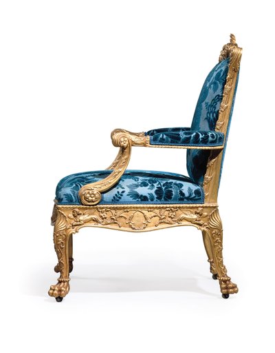 ジョージ3世の金箔のアームチェアのペアの1つ 作： Robert Adam