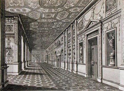 1760-69年に建てられたサイオンハウスの図書館（彫刻） 作： Robert Adam