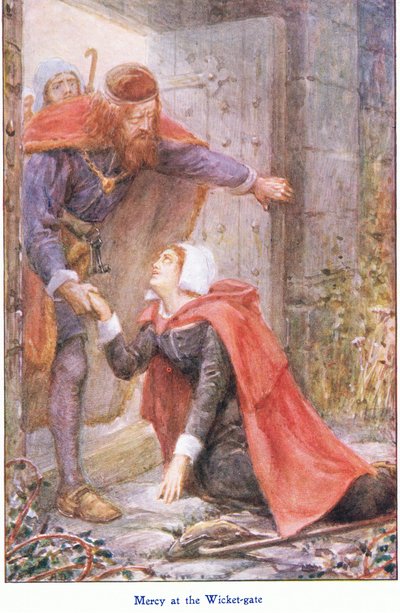 John F Shaw＆Coが発行したThe Pilgrims ProgressからのWicker Gateの慈悲、1900年代（カラーリソ） 作： Robert Ambrose Dudley