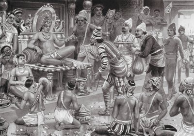 ペルシャからの使節を迎えるチャールキヤ朝のプリケシン2世（リトグラフ） 作： Robert Ambrose Dudley