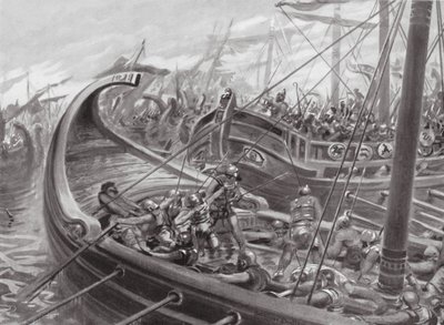 カルタゴを破るフォカイア艦隊（リトグラフ） 作： Robert Ambrose Dudley