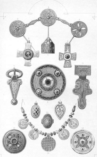 アングロサクソン遺物。金と青銅の個人的な装飾品、1886 作： Robert Anderson