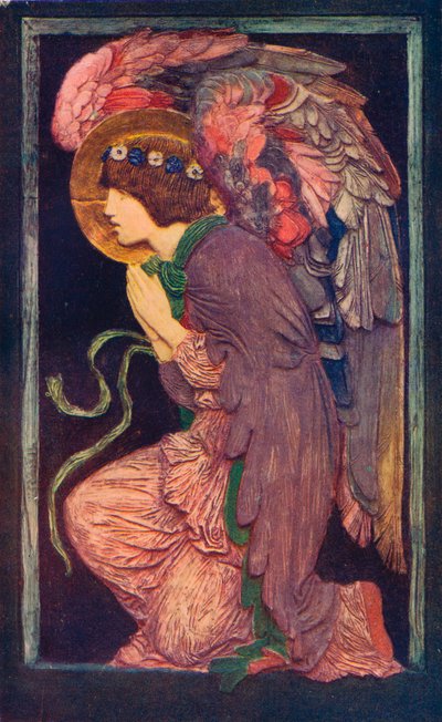 天使の崇拝 `、ロバート・アンニングベル、c1901 1901-1902によって着色された石膏レリーフ。 作： Robert Anning Bell