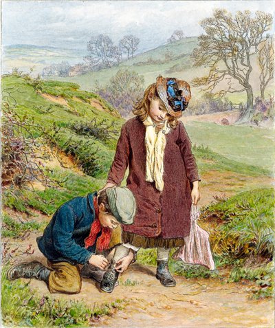 パブで妹の靴を結ぶ兄。 1854年。 作： Robert Barnes